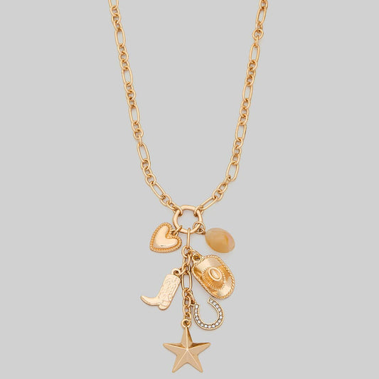 Western Charm Pendant Chain Necklance, Gold