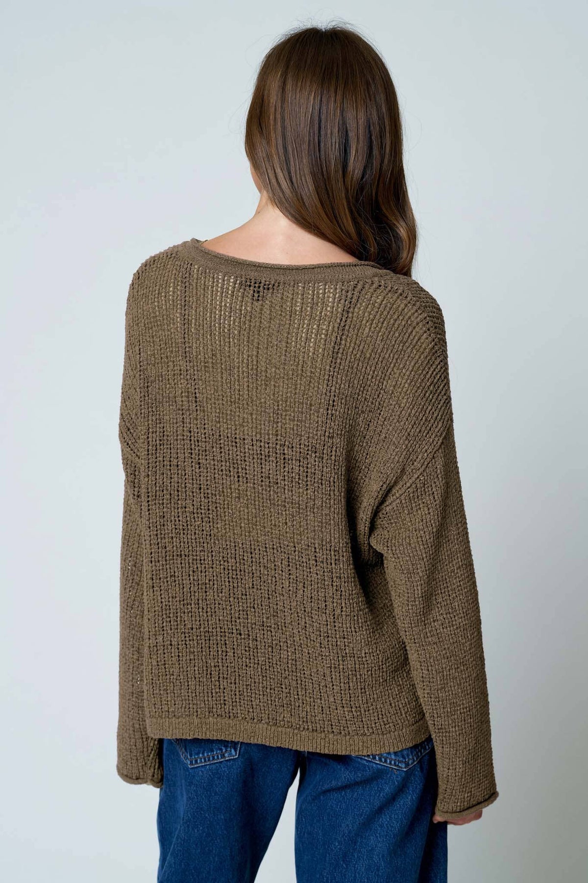 Knit To Be (Brown) Split Neck Sweater