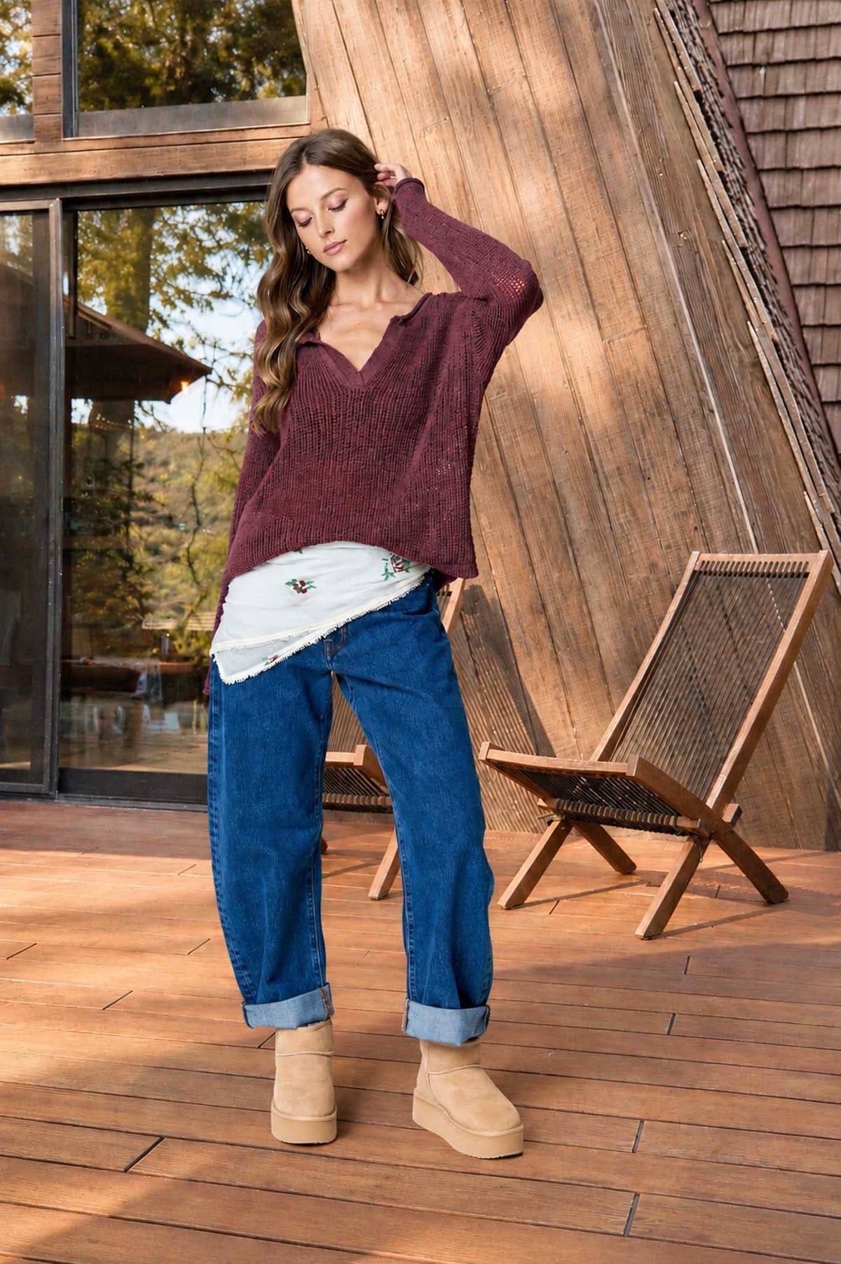 Knit To Be (Plum) Split Neck Sweater