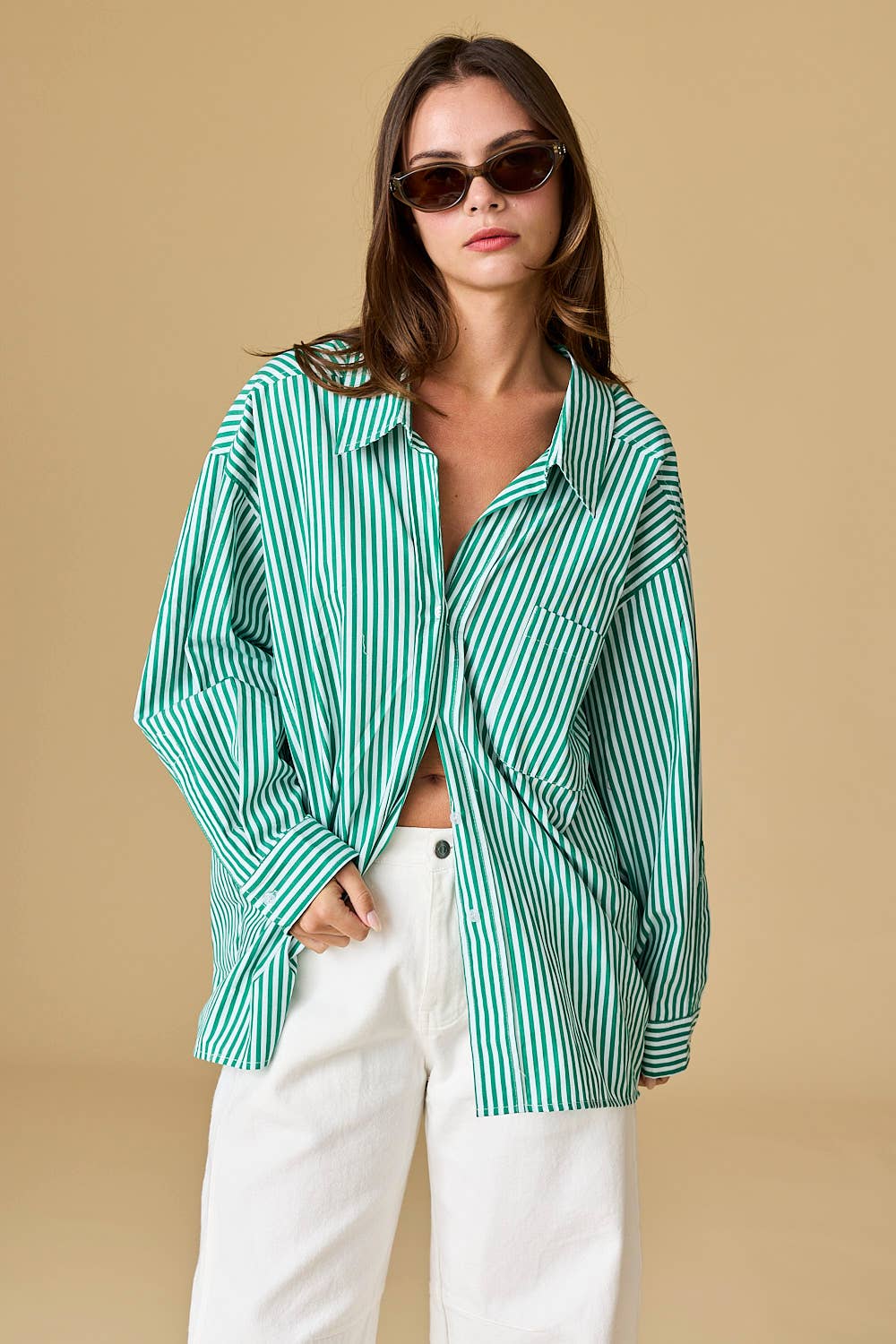 Family Ties (Green) Oversized Stripe Shirt