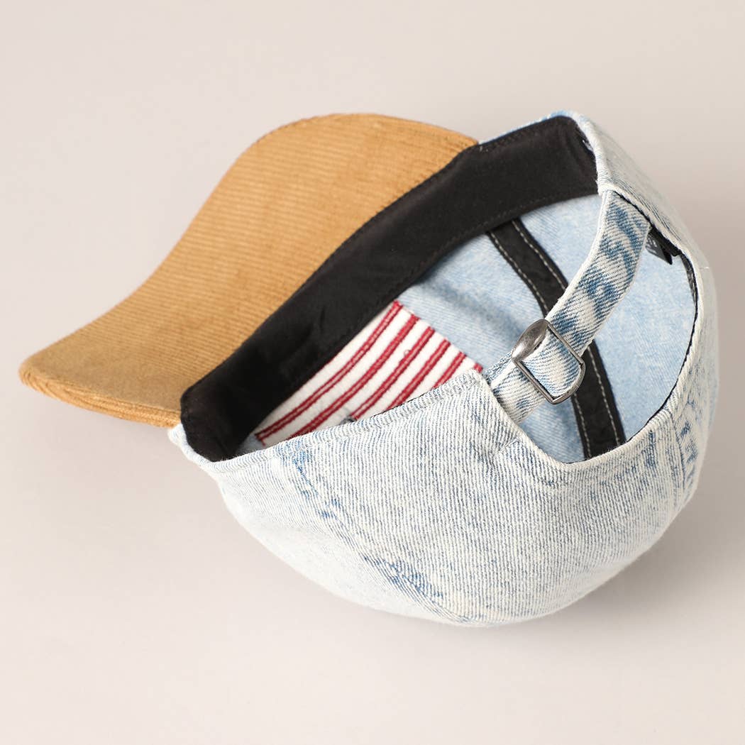 Embroidered US Flag Denim & Corduroy Hat