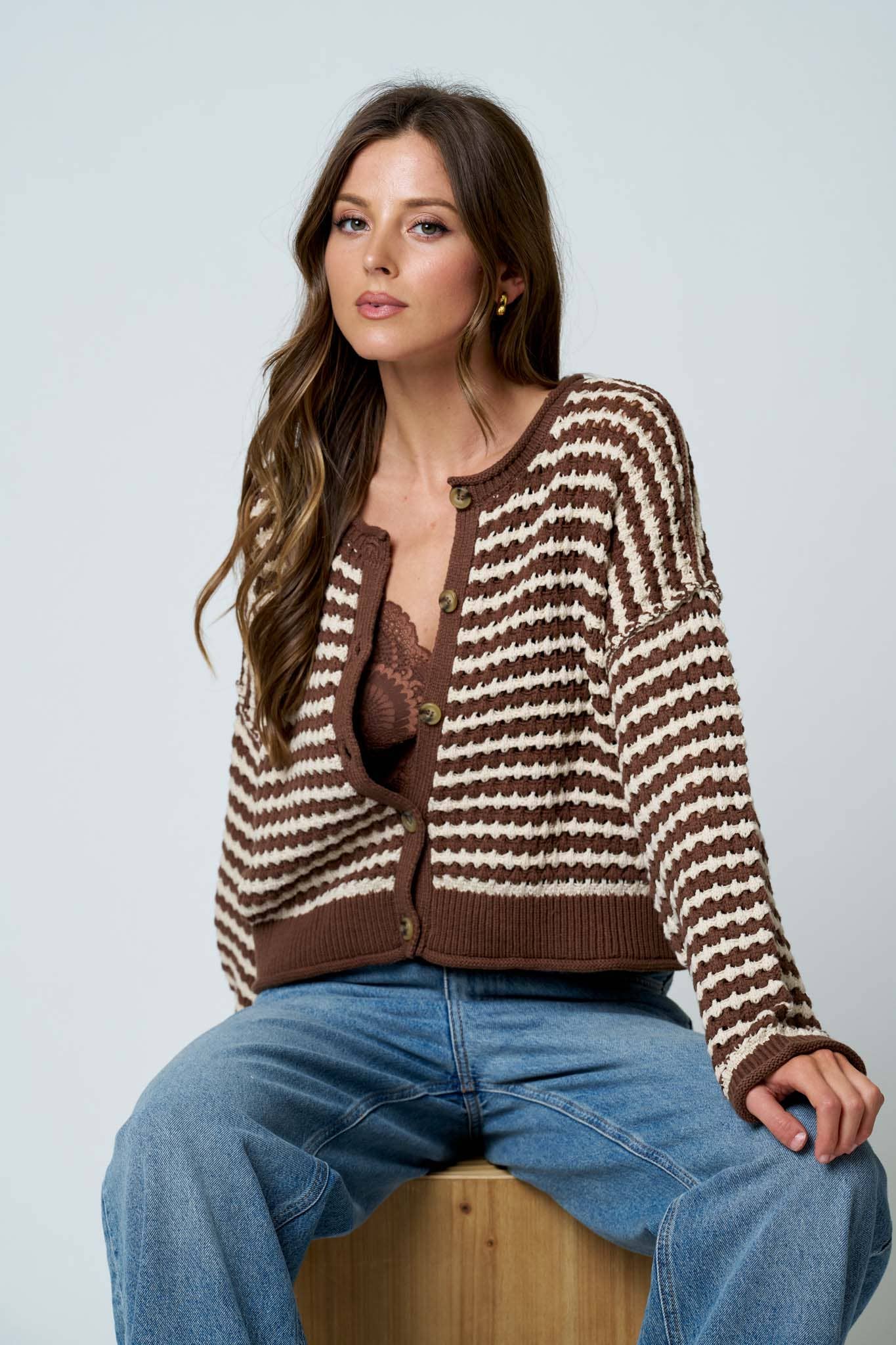 Crossing Paths (Brown) Stripe Cardigan