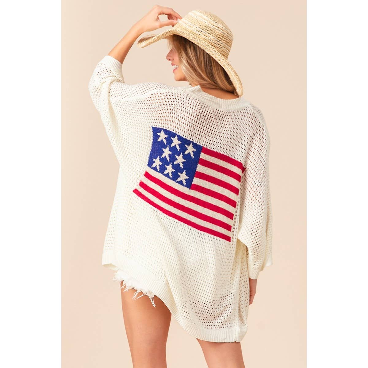 All American (Ivory) Dolman Flag Cardigan