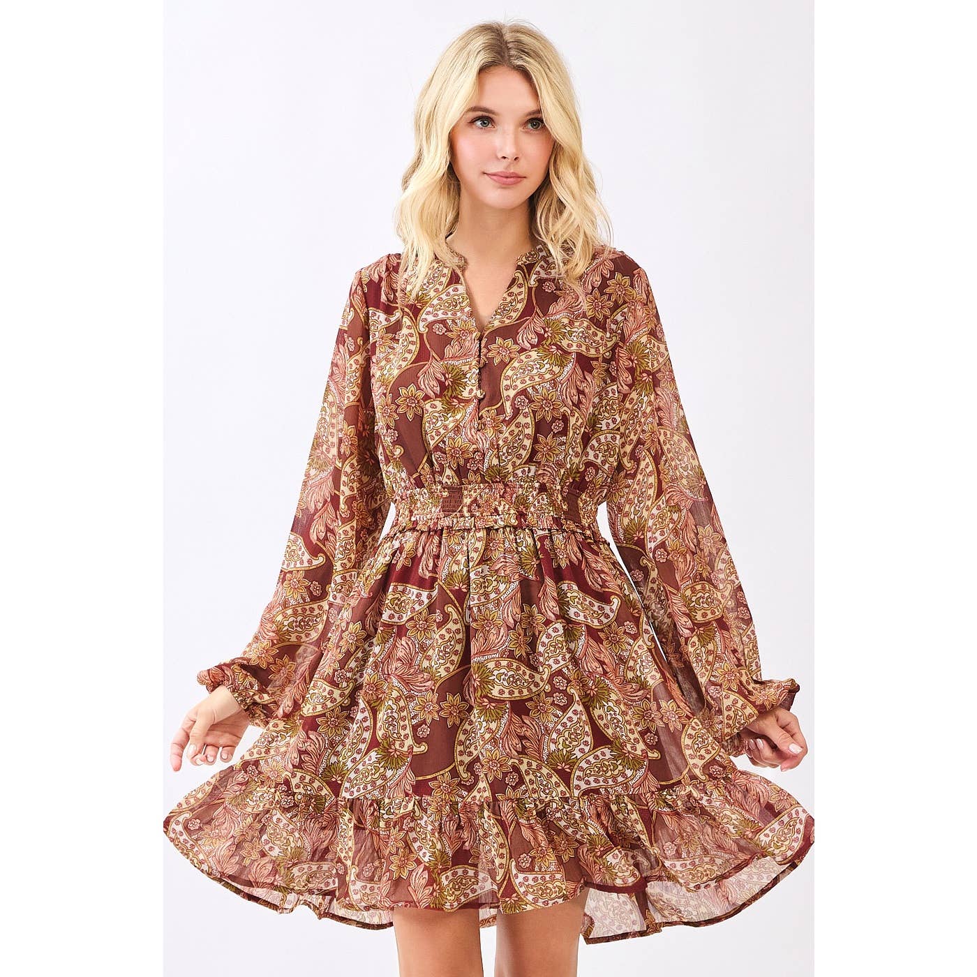 Chardonnay Hills (Rust) Paisley Print Dress