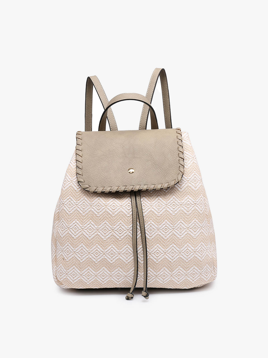 Saffron Woven Textured Backpack: White/Natural