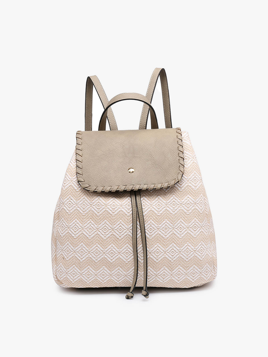 Saffron Woven Textured Backpack: White/Natural