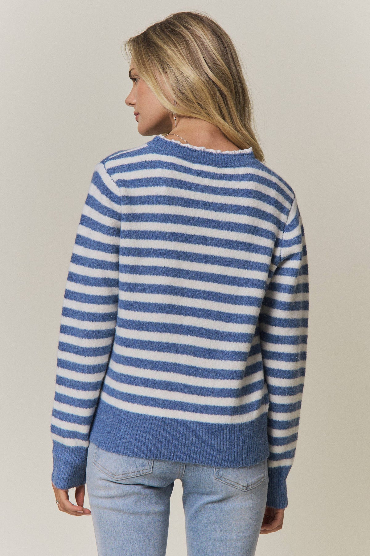 Good Day (Blue) Stripe Henley Sweater