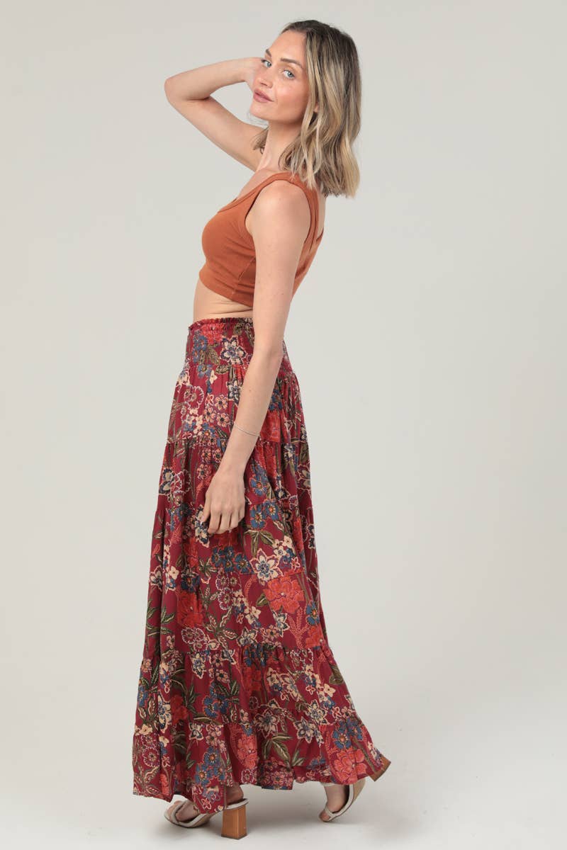 Boho Bloom (Wine) Floral Tiered Skirt