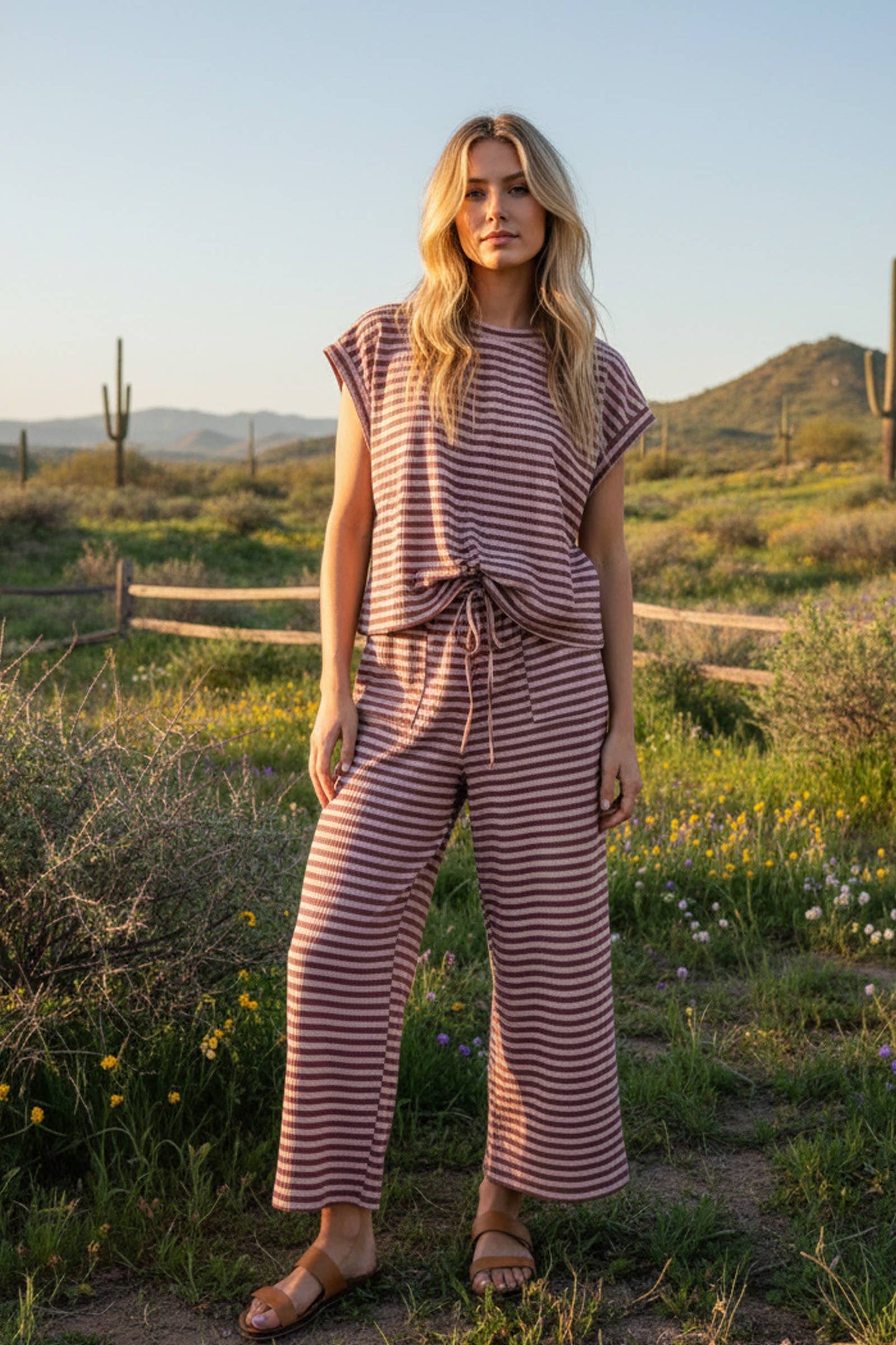 After You (Rose/Brn) Striped Rib Pants