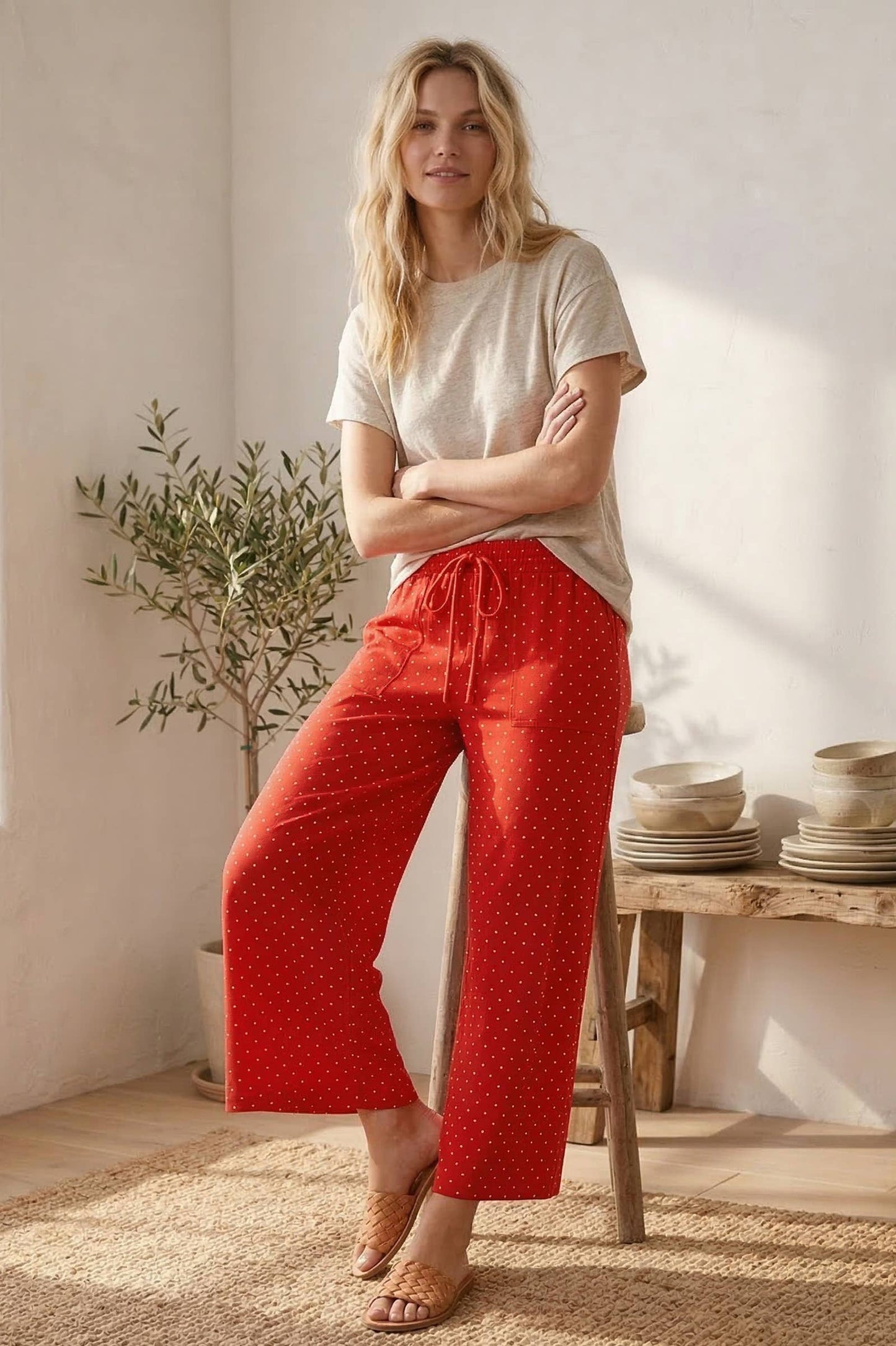 Dot To Dot (Red/Wh) Wide Leg Pants