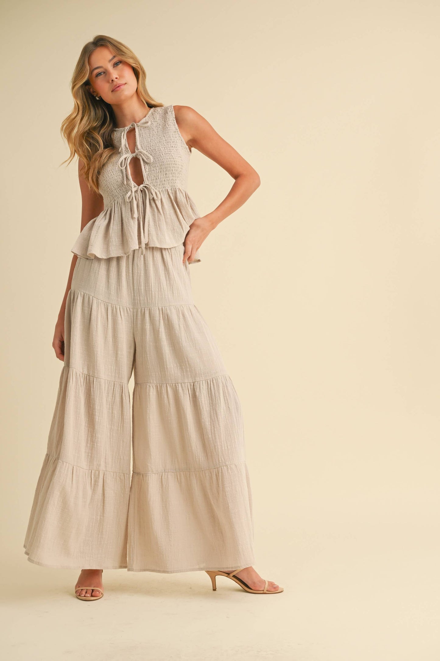Sweet Beginnings Peplum Gauze Tie Top