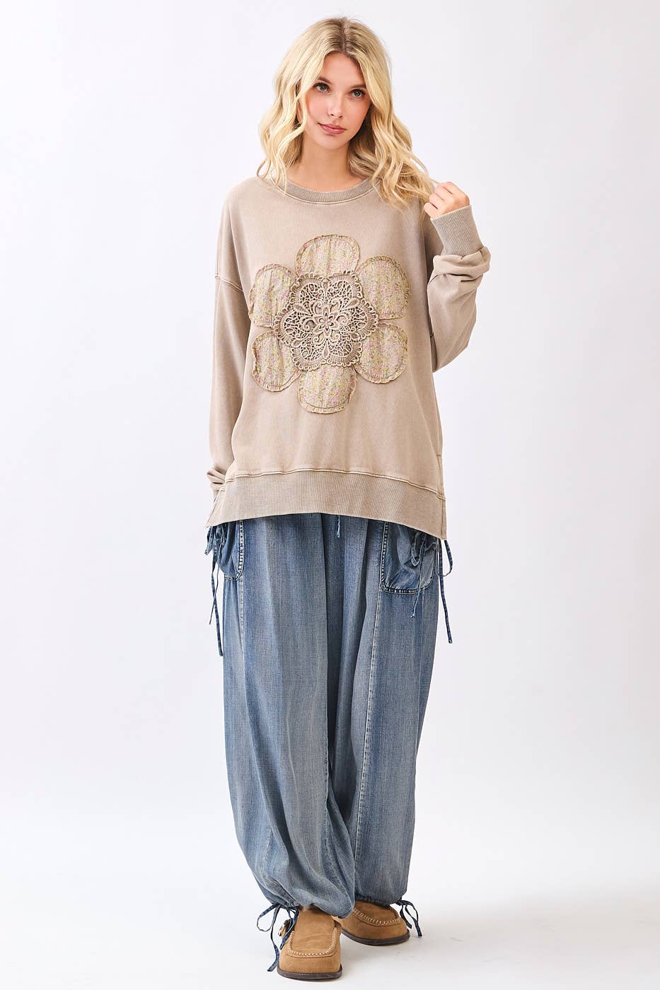 Fall Frolic (Mocha) Patched Flower Top