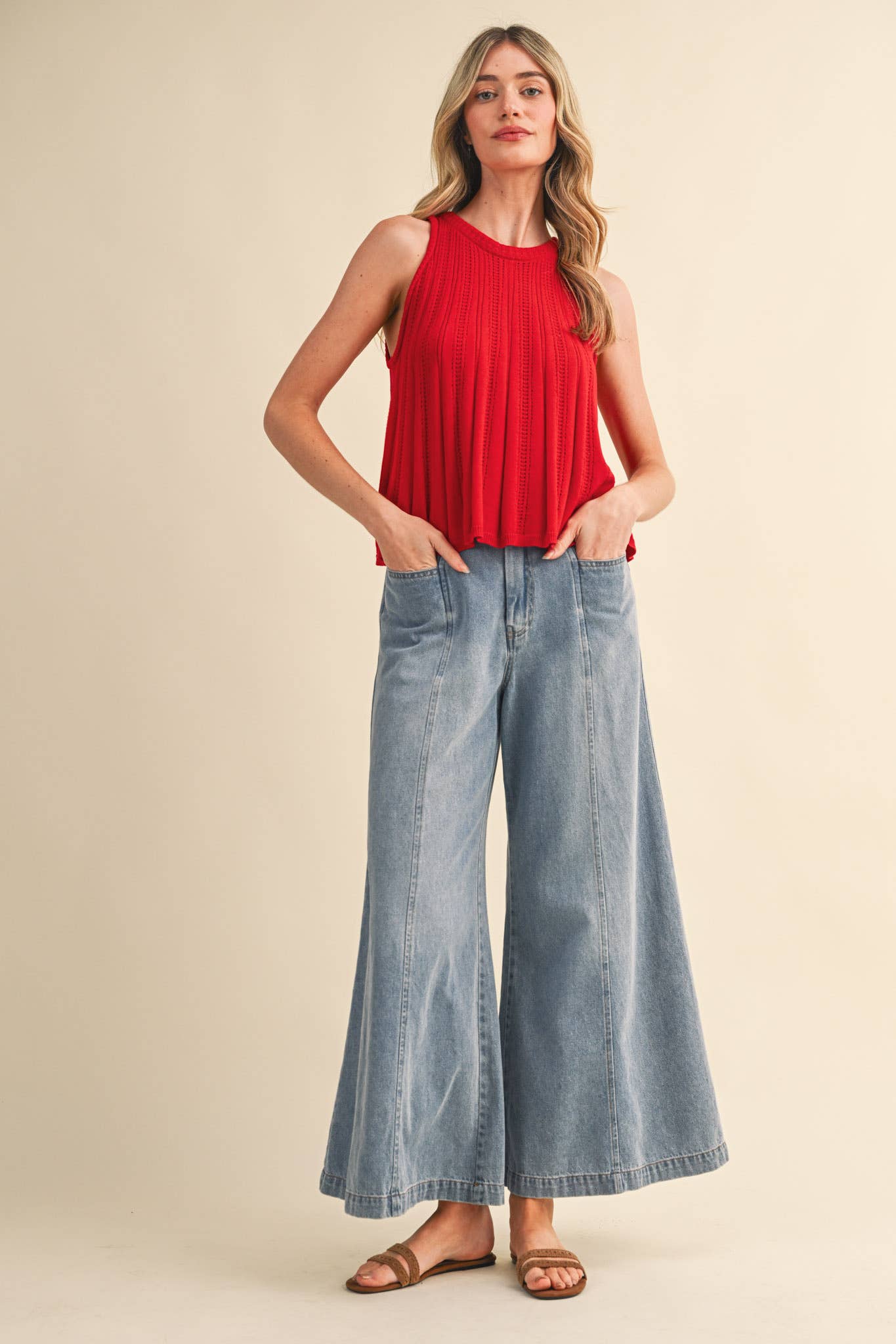 Class Act (Red) Pointelle Sweater Tank