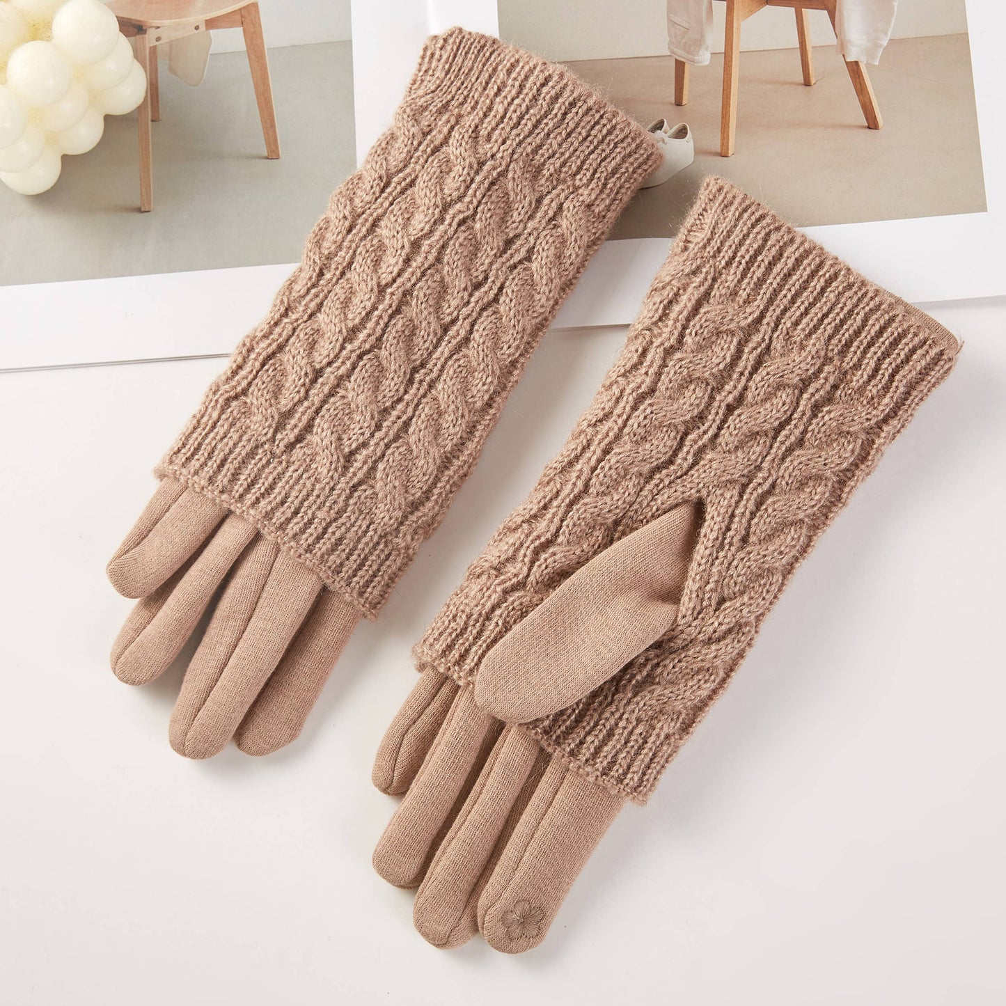 3-in-1 Cable Solid Knit Textured Gloves