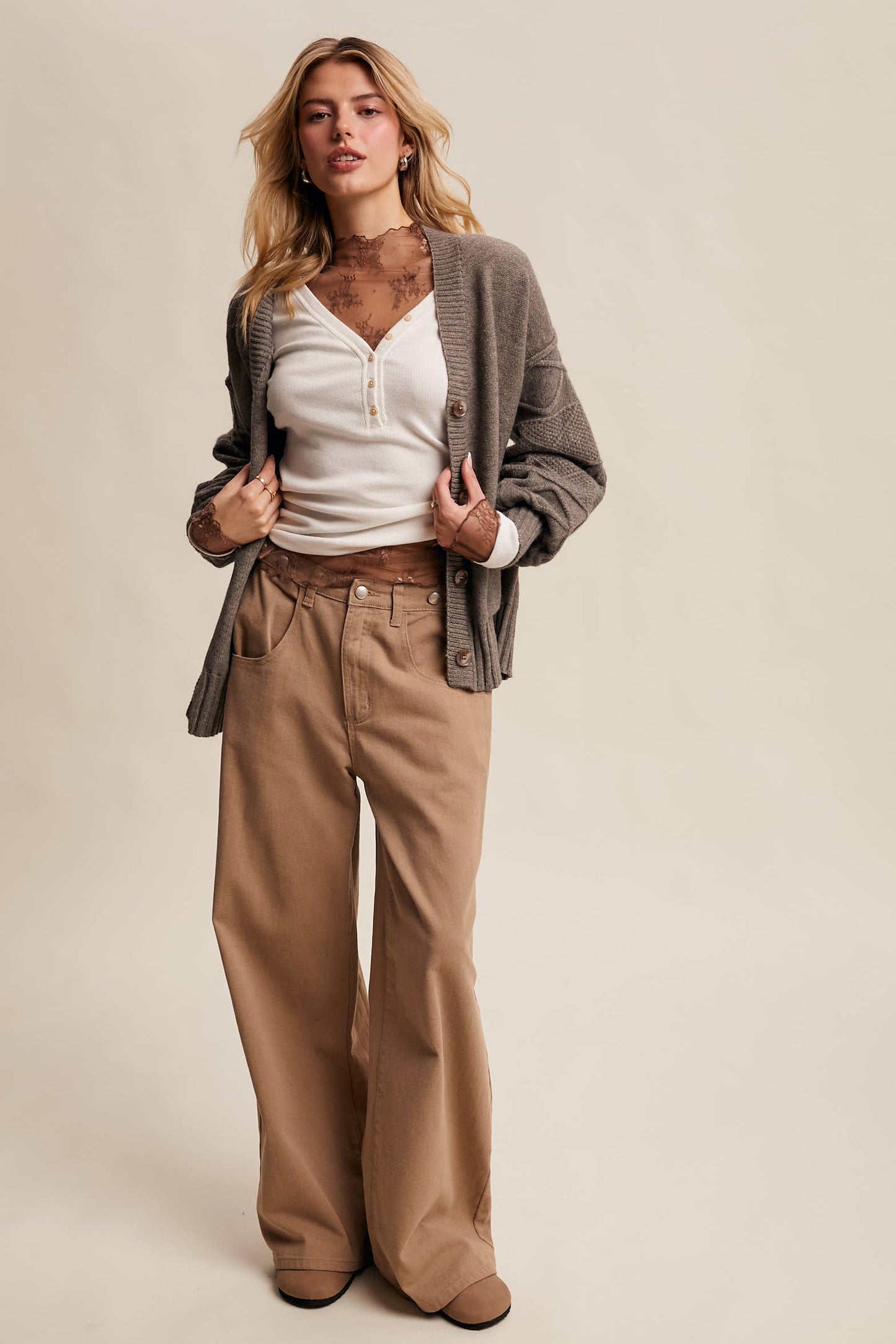 Story Time (Stone) Textured Knit Cardigan