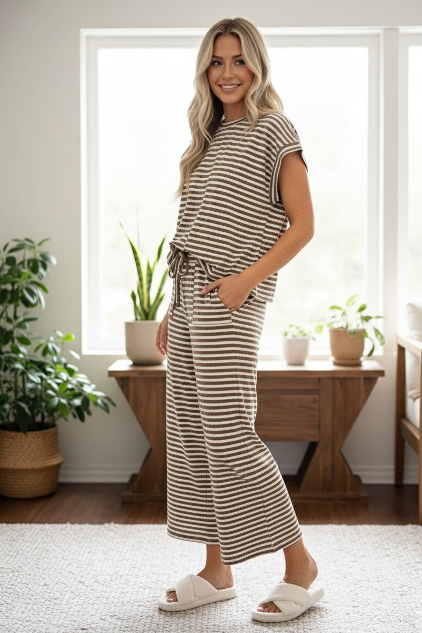 After You (Taupe/Crm) Striped Rib Pants
