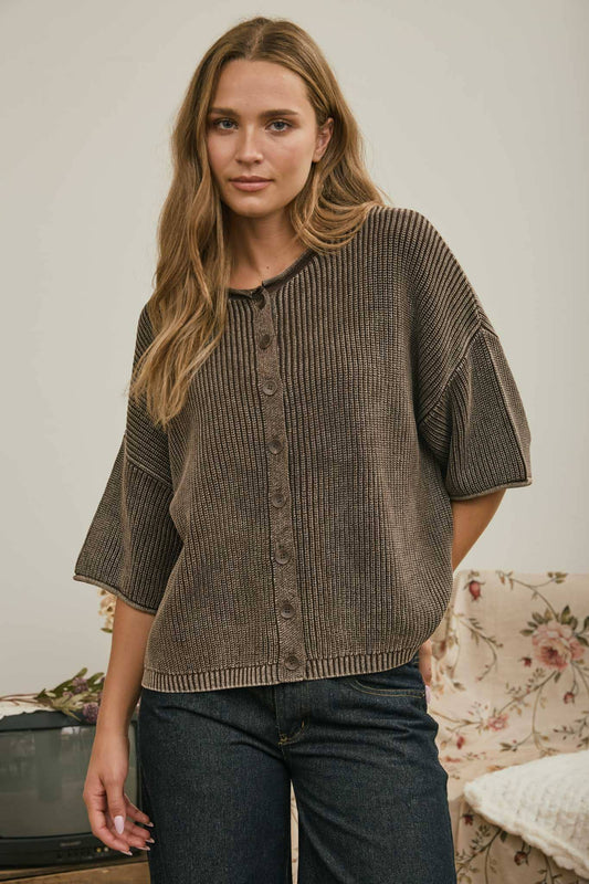 Good Habit (Brown) Wash SS Cardigan