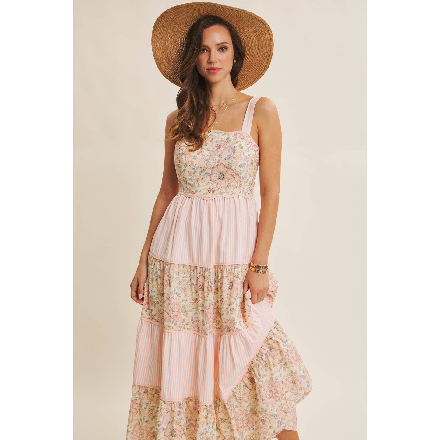 Dreamy Day (Pink) Floral & Stripe Dress