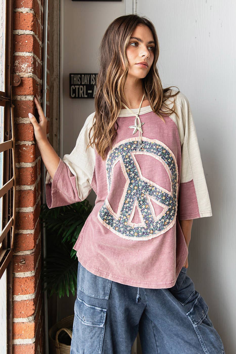 Peace Out (Mauve) Floral Patch Top