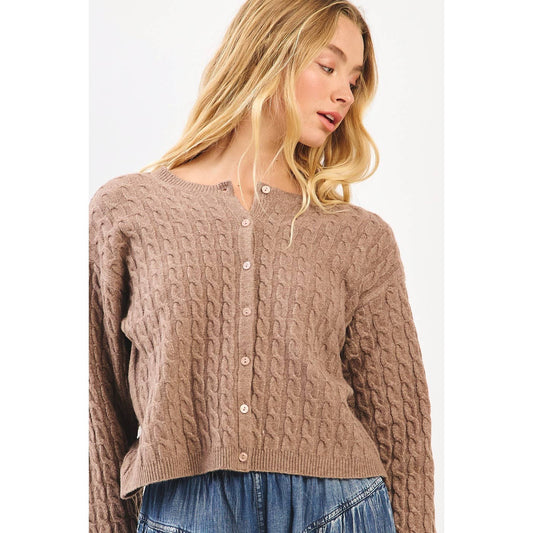 Wrapped Up (Mocha) Cable Knit Cardigan