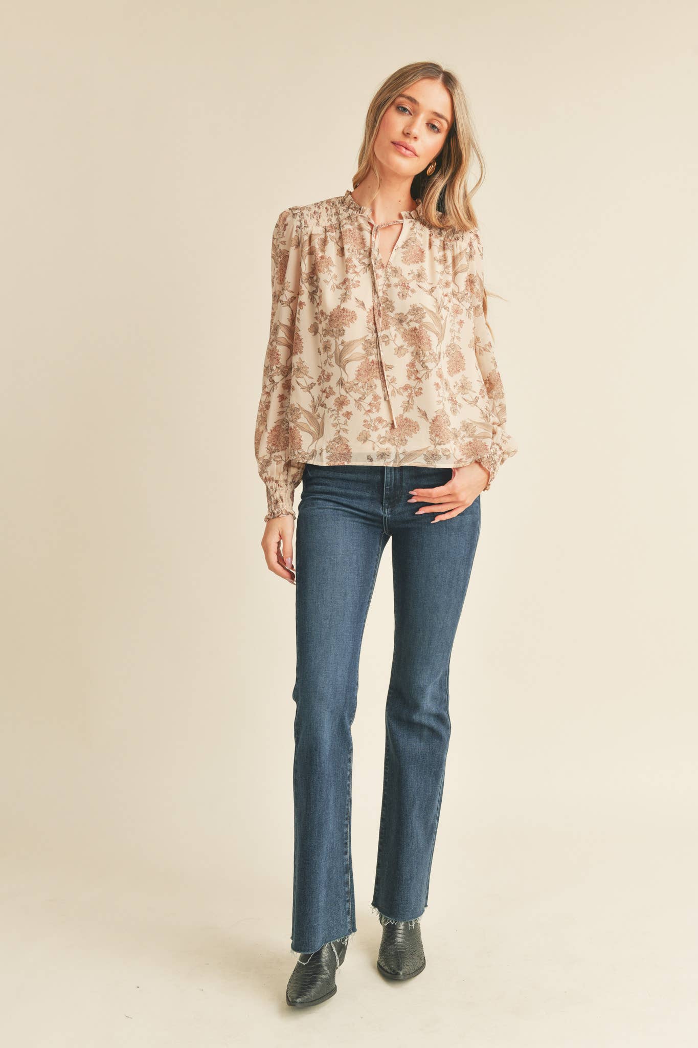 Autumn Romance Floral Smocked Blouse