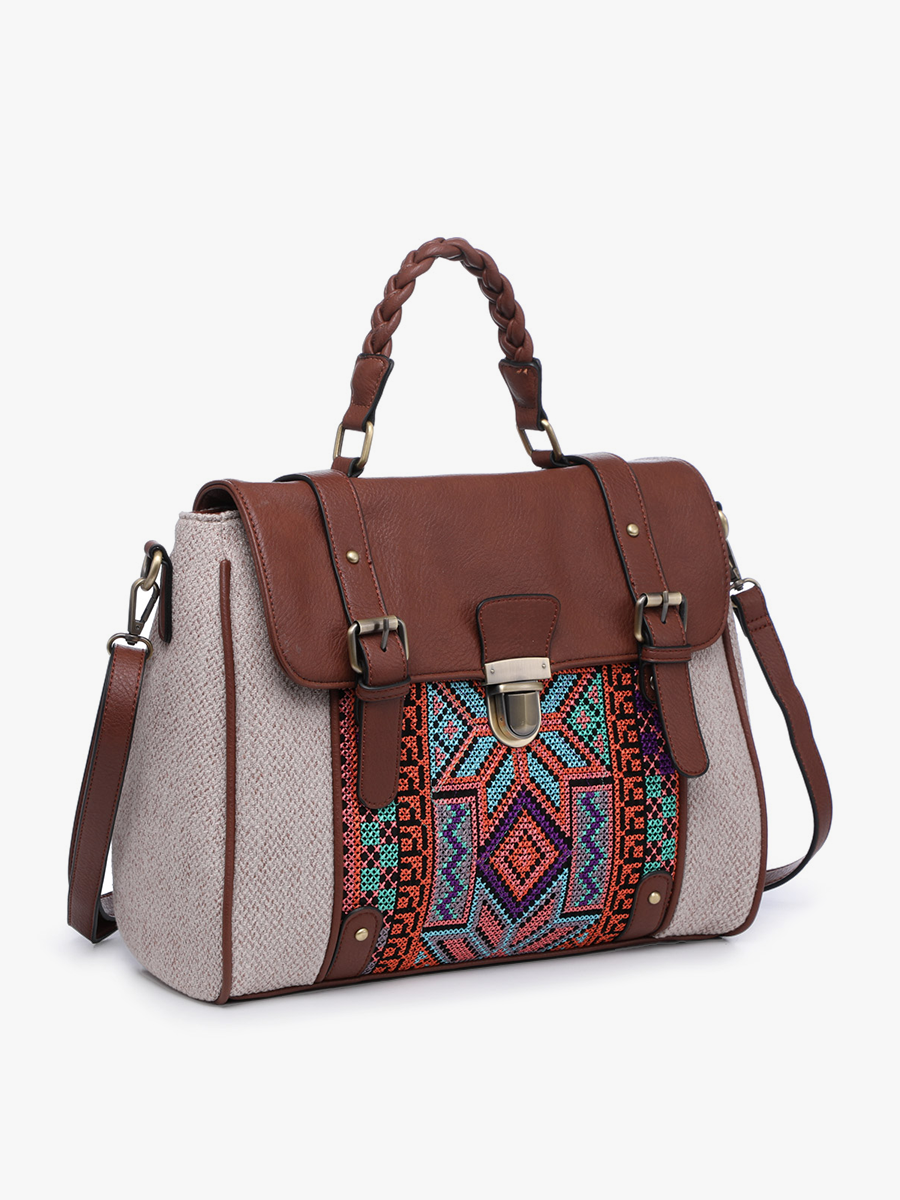 Harlow (Sand) Aztec Embroidered Satchel