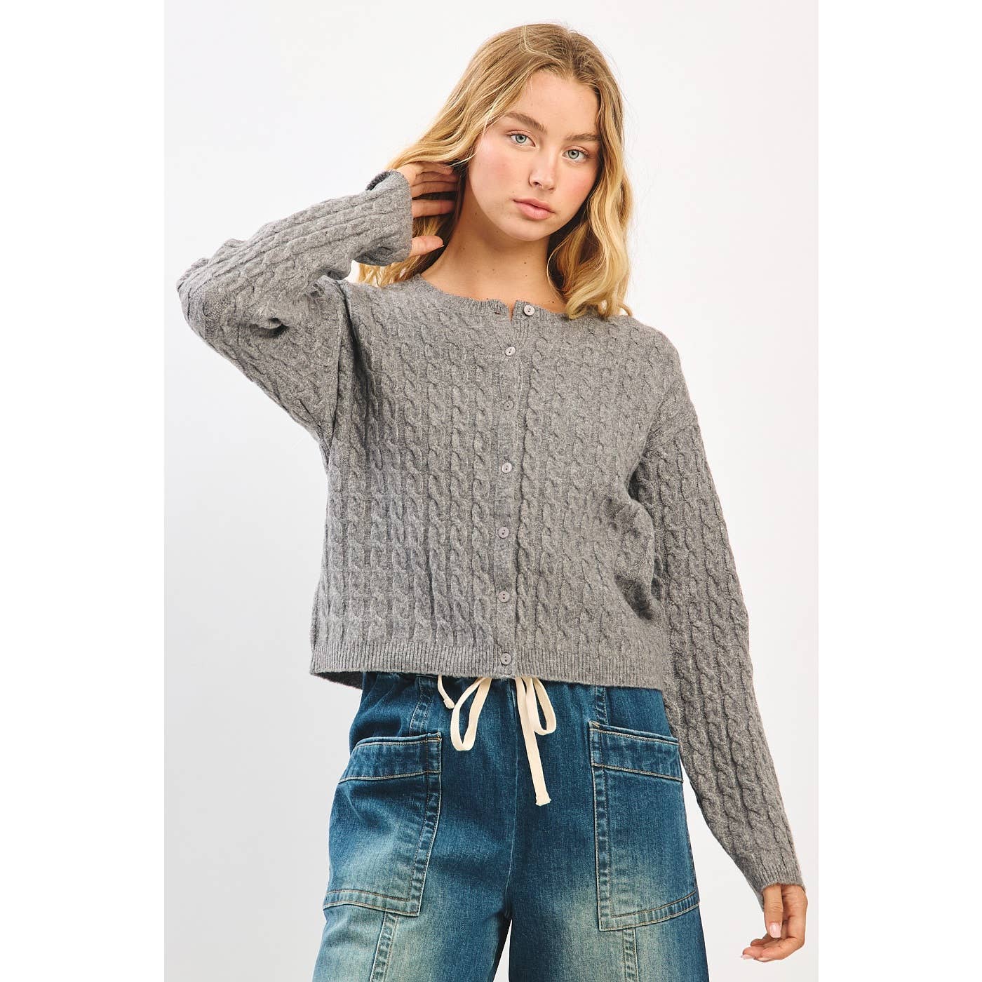 Wrapped Up (Grey) Cable Knit Cardigan