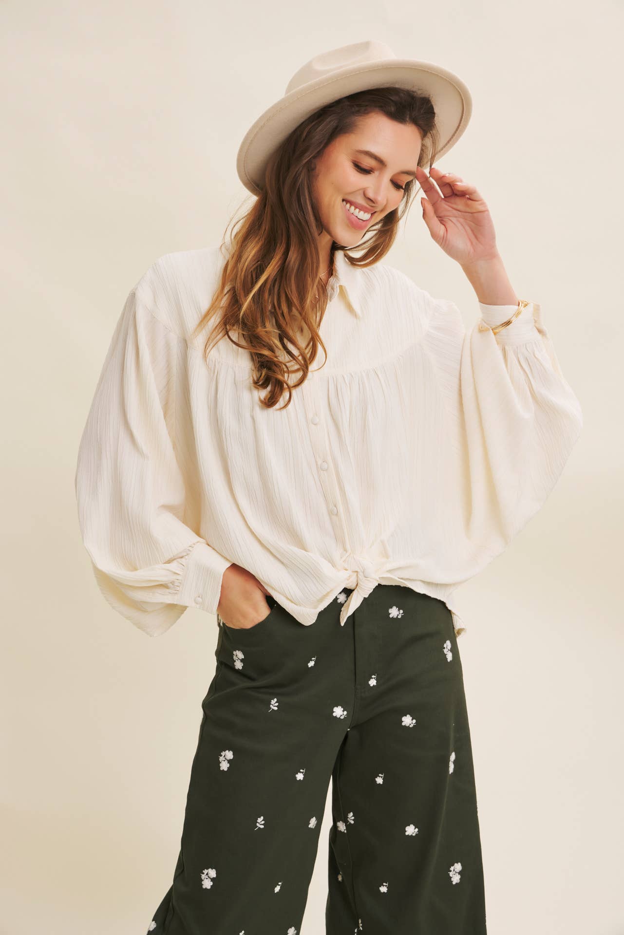 Deep Breathe (Vanilla) Crinkled Blouse