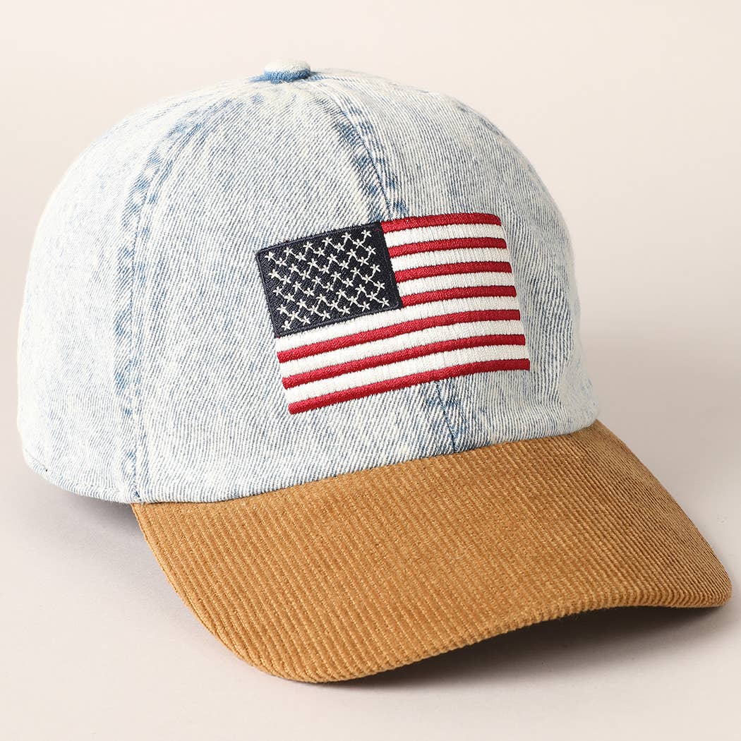 Embroidered US Flag Denim & Corduroy Hat