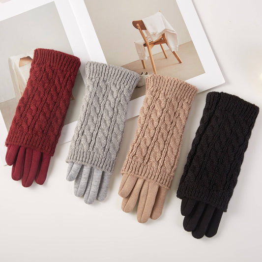 3-in-1 Cable Solid Knit Textured Gloves