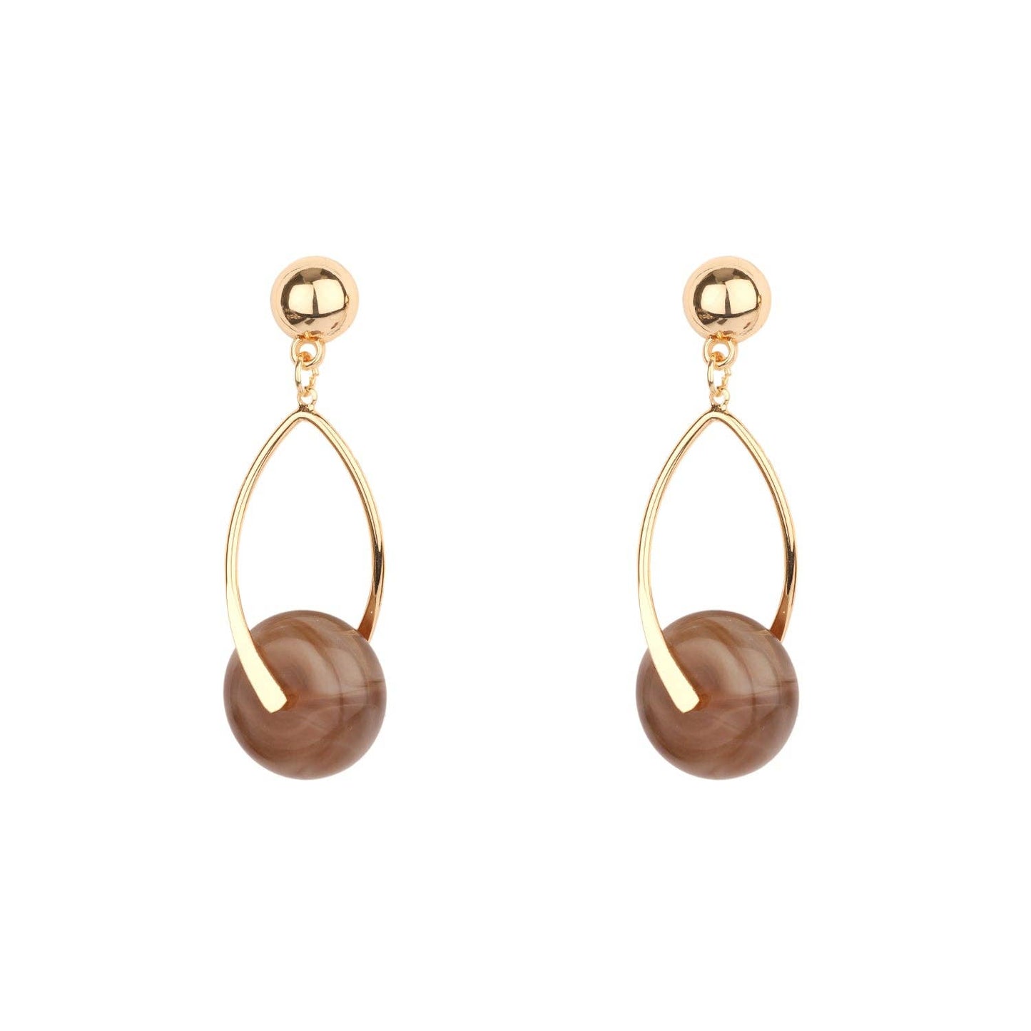 Gold & Brown Natural Stone Drop Earring