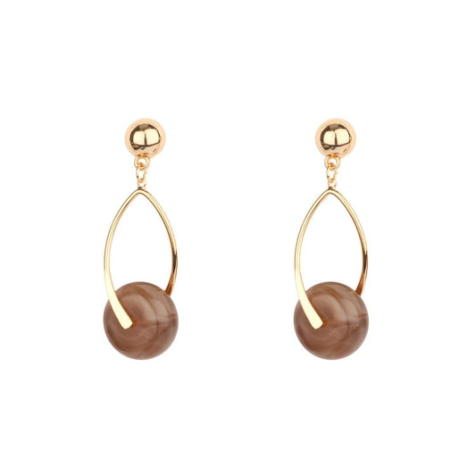 Gold & Brown Natural Stone Drop Earring