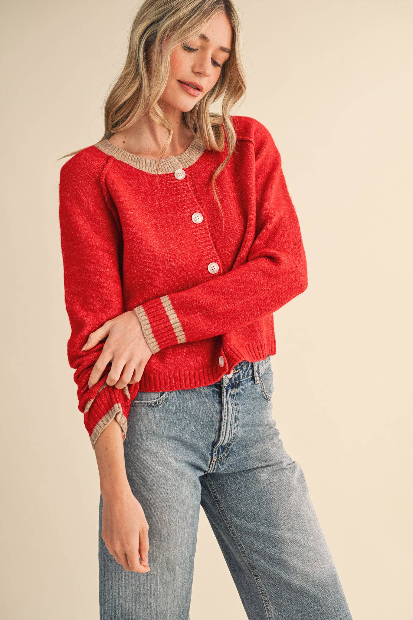 To Be Honest (Red/Bg) Two-Tone Cardigan