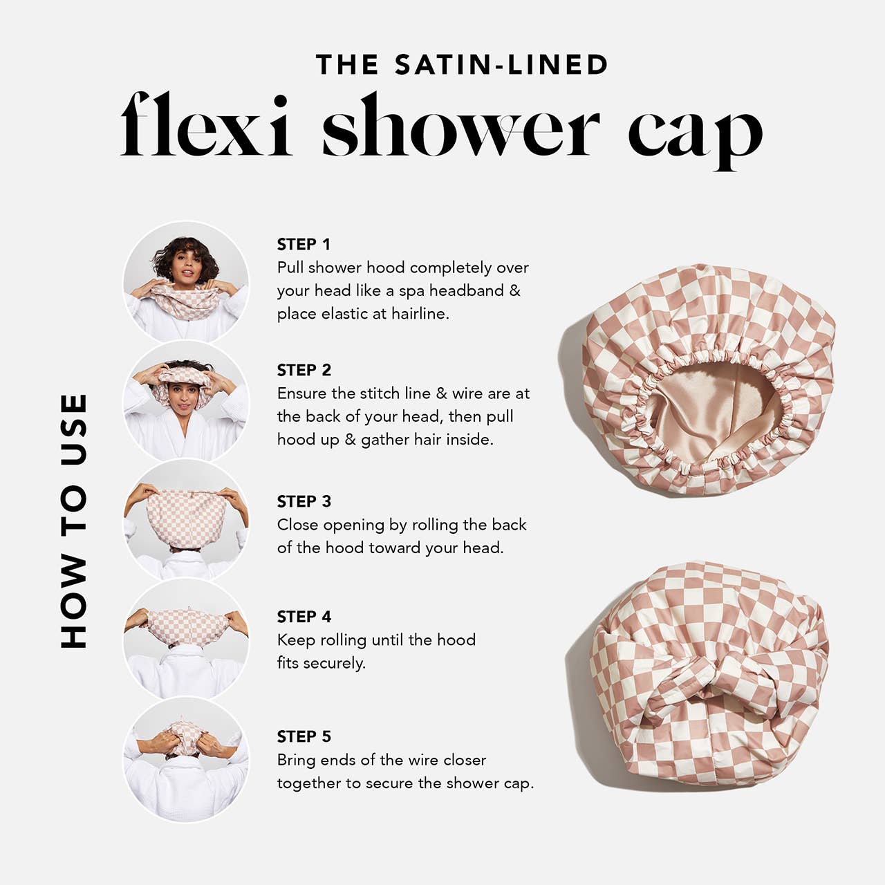 Kitsch Satin Lined Shower Cap - Checker