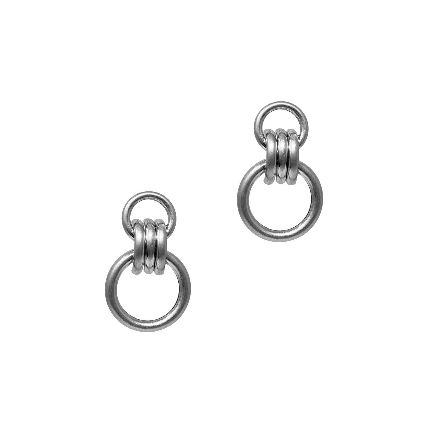 Matte Silver Open Double Ring Earring