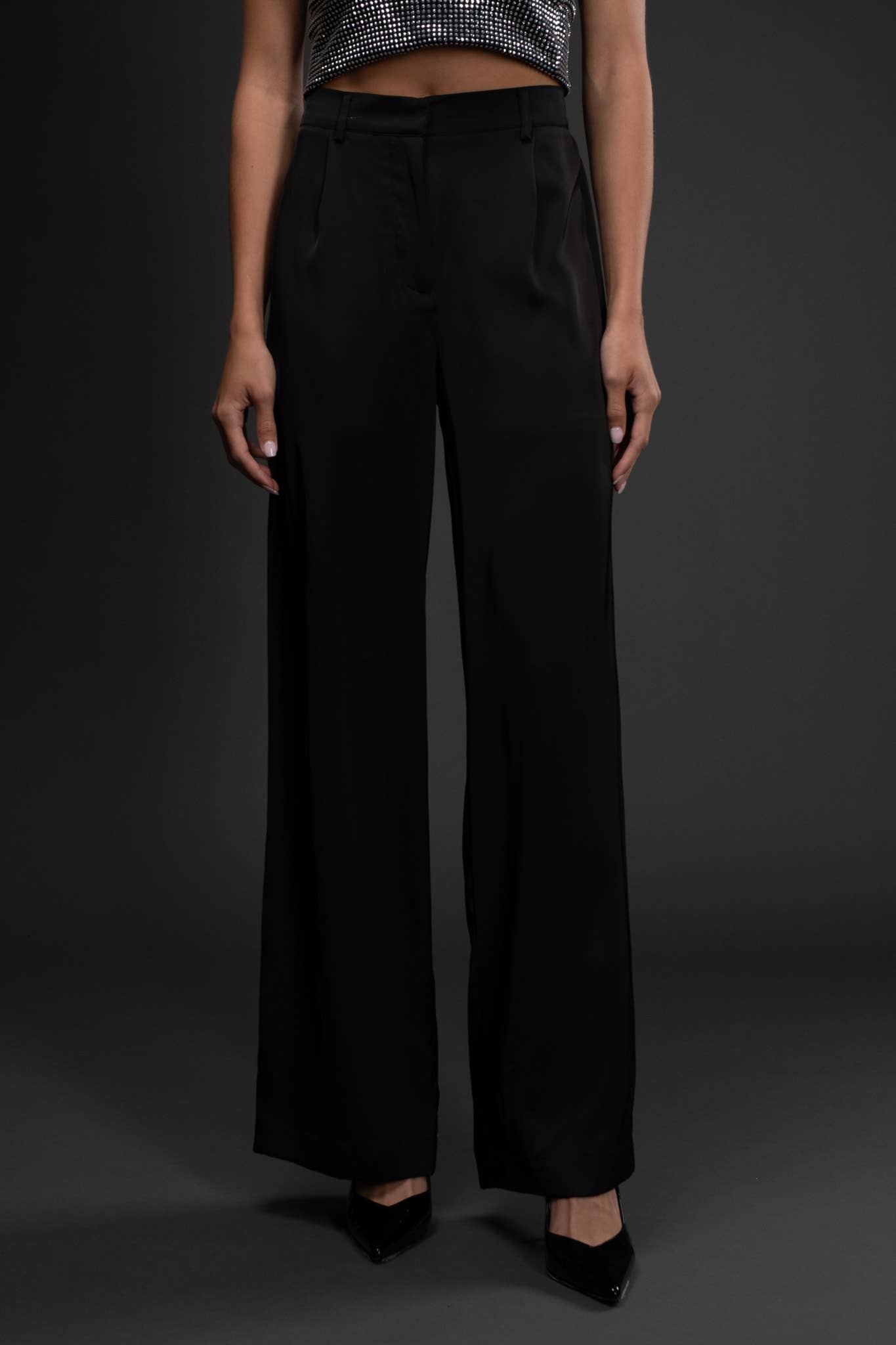 Hard To Get (Black) Satin Wide Leg Pants