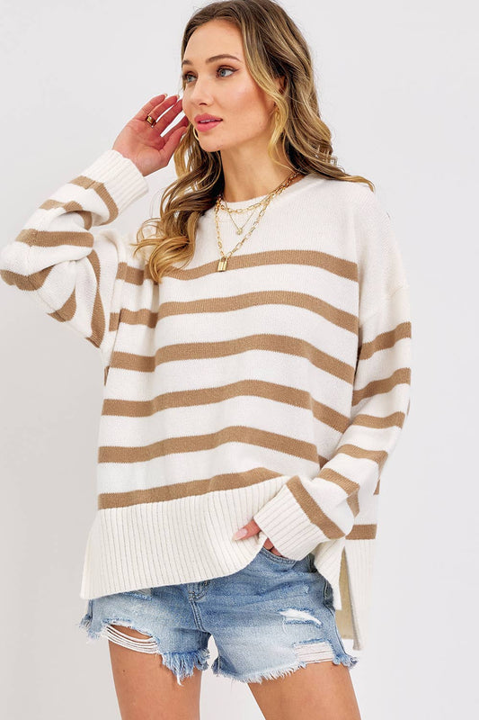 Lucky Stripes (Taupe) Pullover Sweater