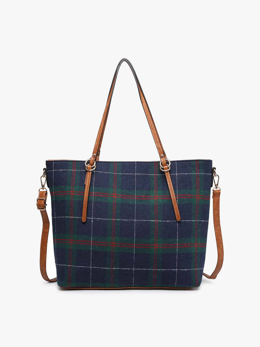 Ingrid (Navy/Green) Plaid Tote