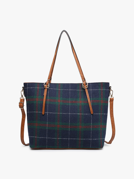Ingrid (Navy/Green) Plaid Tote