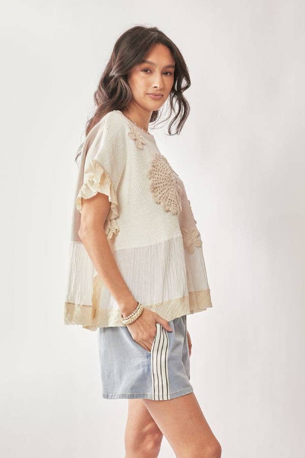 One & Only (Tan) Sweater Boho Ruffle Top
