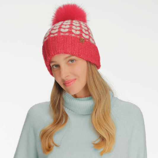 C.C. Full of Heart Pattern Pom Beanie