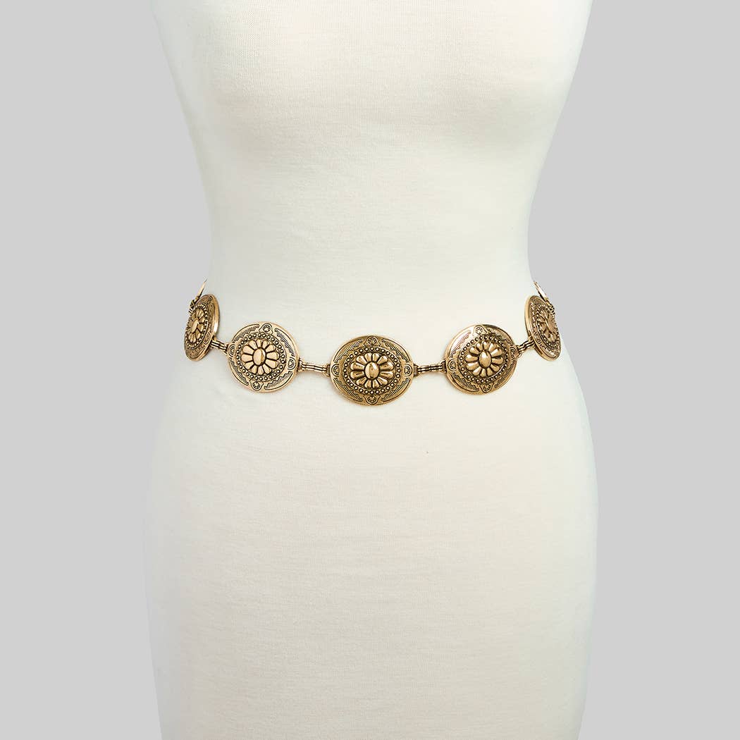 Gold Bubble Florette Concho Chain Belt