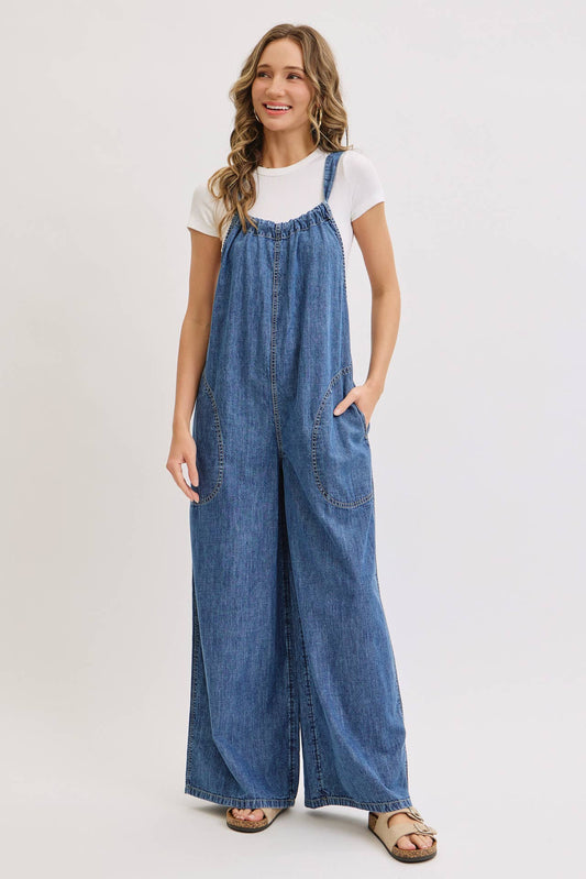 Knot Worried Tie Back Denim Overalls