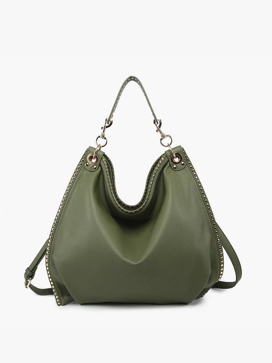 Carly (Olive) Studded Slouchy Hobo Bag