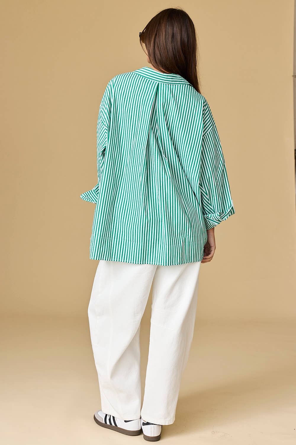 Family Ties (Green) Oversized Stripe Shirt