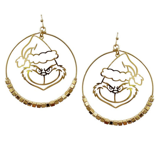 Gold Grinch Cutout Open Circle Earrings