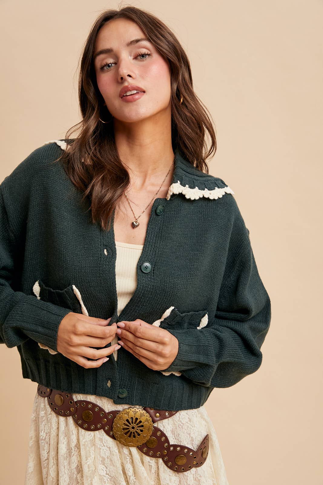 Cottage Core (Green) Doll Collar Cardigan