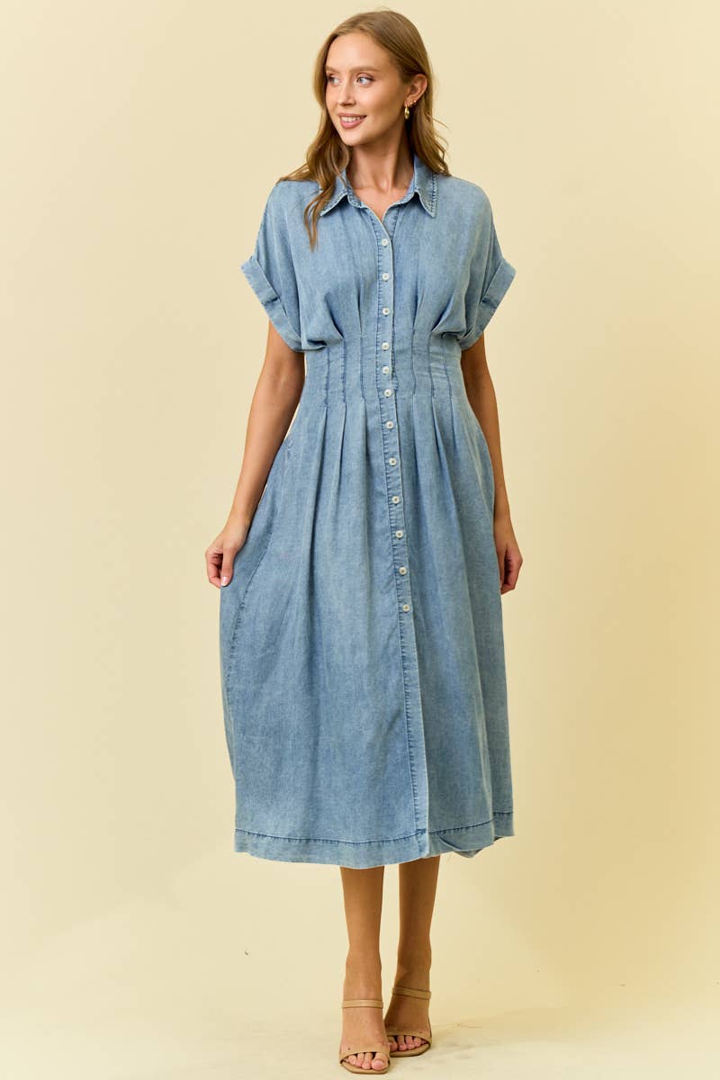 Pretty Pleats Tencel Denim Midi Dress
