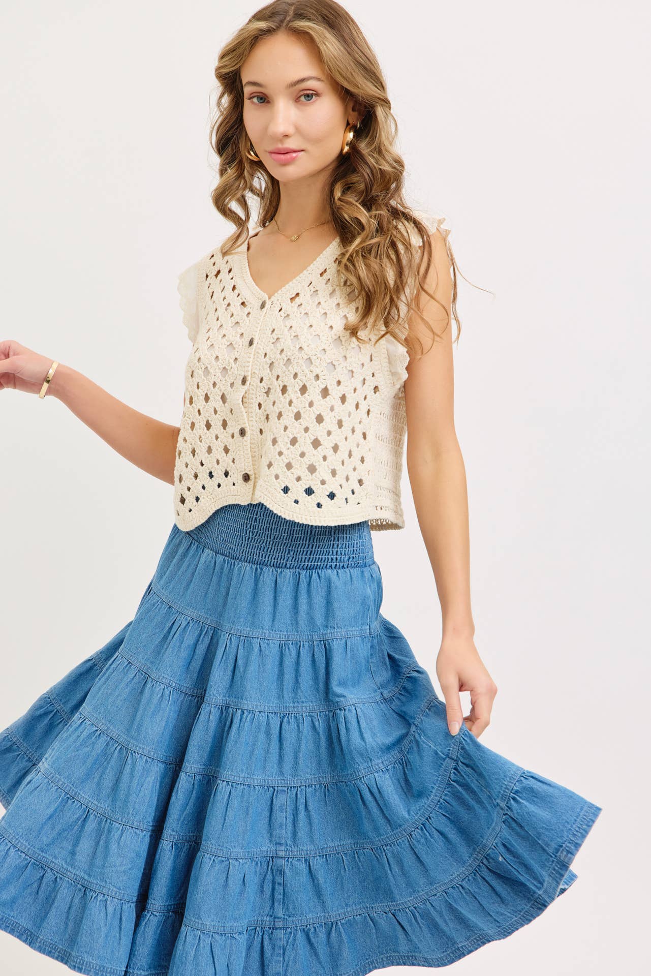 Open Mind Crochet Button Front Top