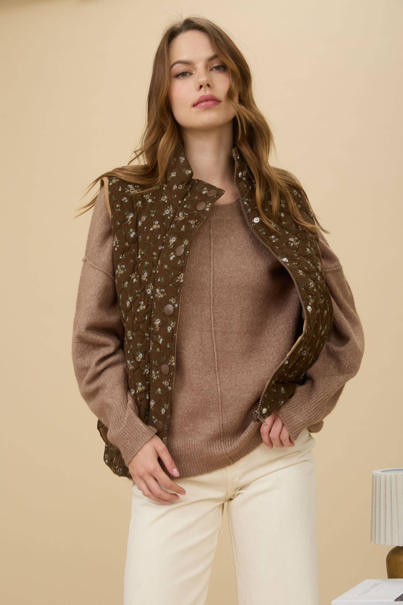 Fall For You (Brown) Floral Quilted Vest
